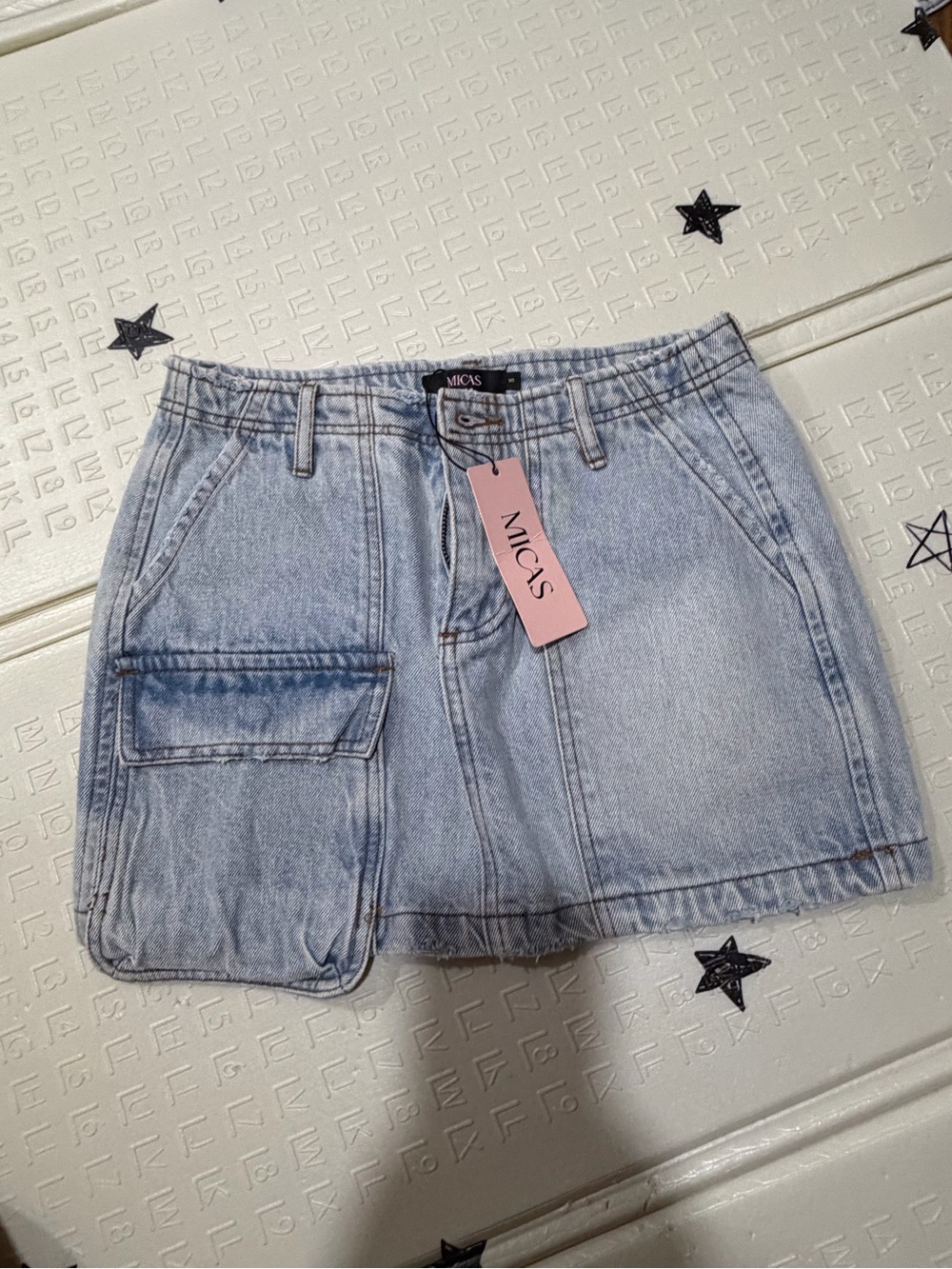 MICAS Light Wash Denim Mini Skirt with Utility Pocket small size 26-27